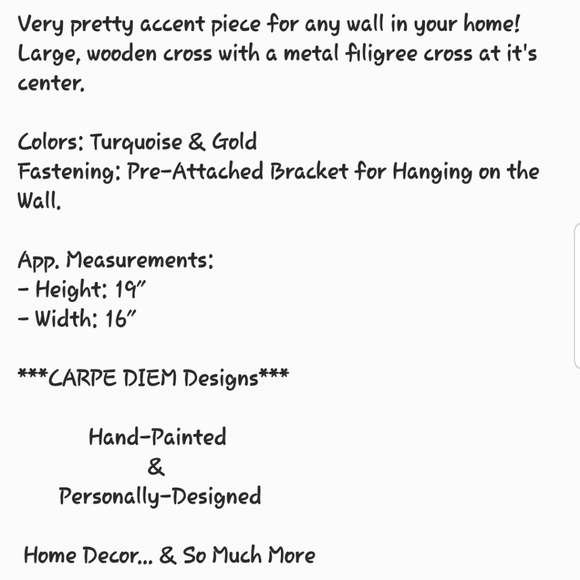 Hand-Painted Turquoise & Gold Wooden Wall Cross - Picture 5 of 5